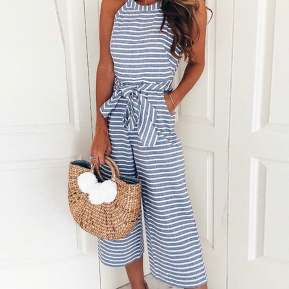 ChicksDesire Pants - Tulum's Garden - Soho Sleeveless Striped Jumpsuit